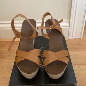 Size 11. JCrew Lila Patent Platform Wedges. Toffee. Original box